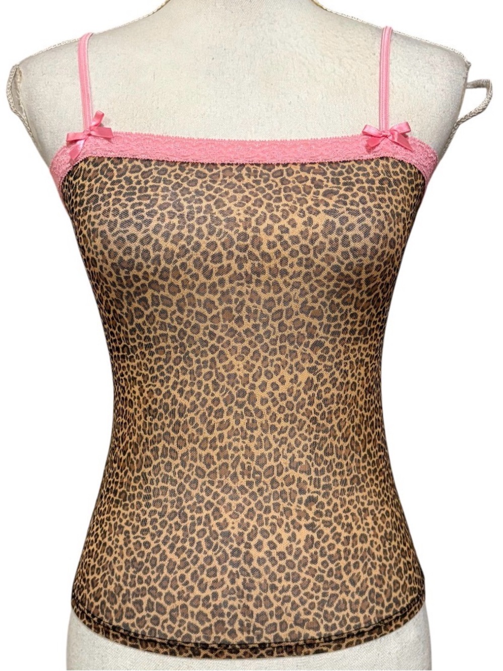 Y2K Wet Seal Leopard Print Lace Trim Camisole Top Tank Size S Made in USA